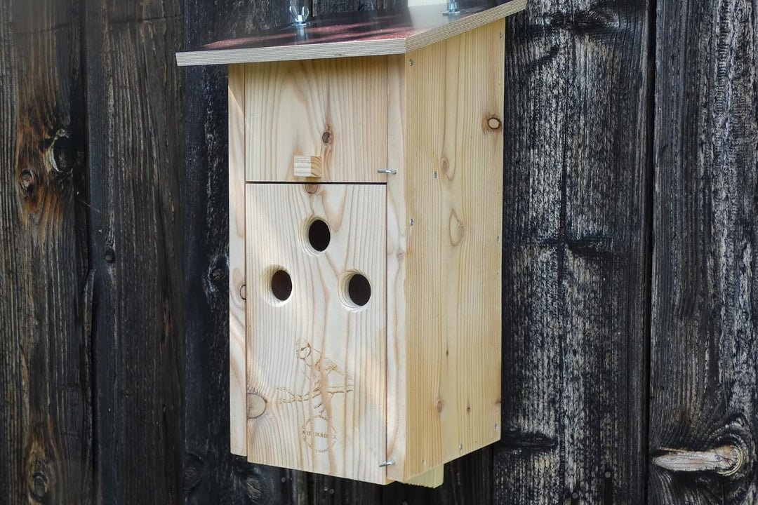 Premium Natur Lärchenholz Nistkasten unbehandelt nach Nabu, massives Vogelhaus Nisthilfe wetterfest