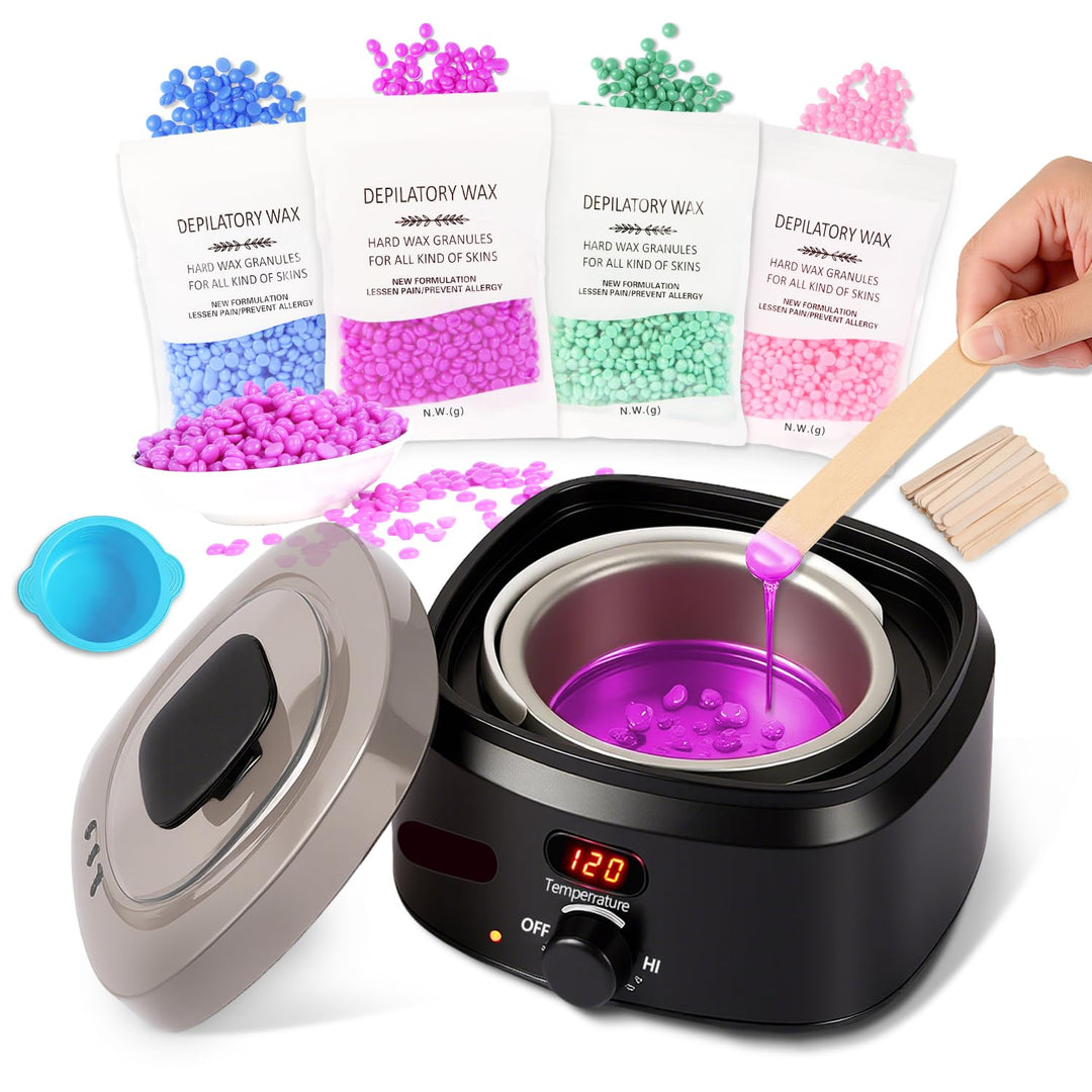 Waxing Set,Wachs Haarentfernung,Digitales Wachswärmer Wax Maschine Enthaarungswachs mit 400g Wax,20