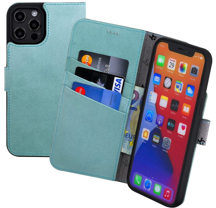 Suncase Book-Style Hülle kompatibel mit iPhone 12 Pro Max (6.7") Leder Tasche (Slim-Fit) Lederhülle