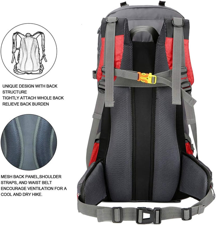 Bseash 60L Wasserdichter leichter Wanderrucksack mit Regenschutz, Outdoor Sport Tagesrucksack Multif