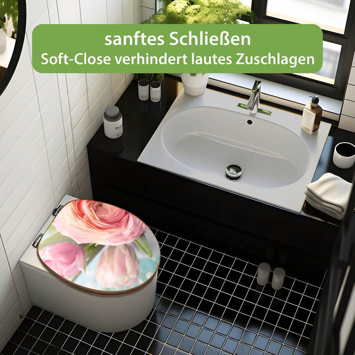 banjado Design WC Sitz Bambus Absenkautomatik 45,8x37,5cm - Toilettendeckel mit Absenkautomatik Holz