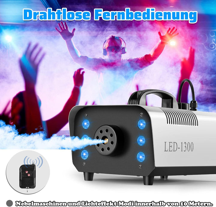 1300 Nebelmaschine mit RGB Effekt,13 Farbigen 6 LED Licht Smoke Machine,Mini Fog Rauchmaschine mit 2