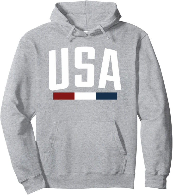 USA Big Bold White Text Flag Stripe Pullover Hoodie