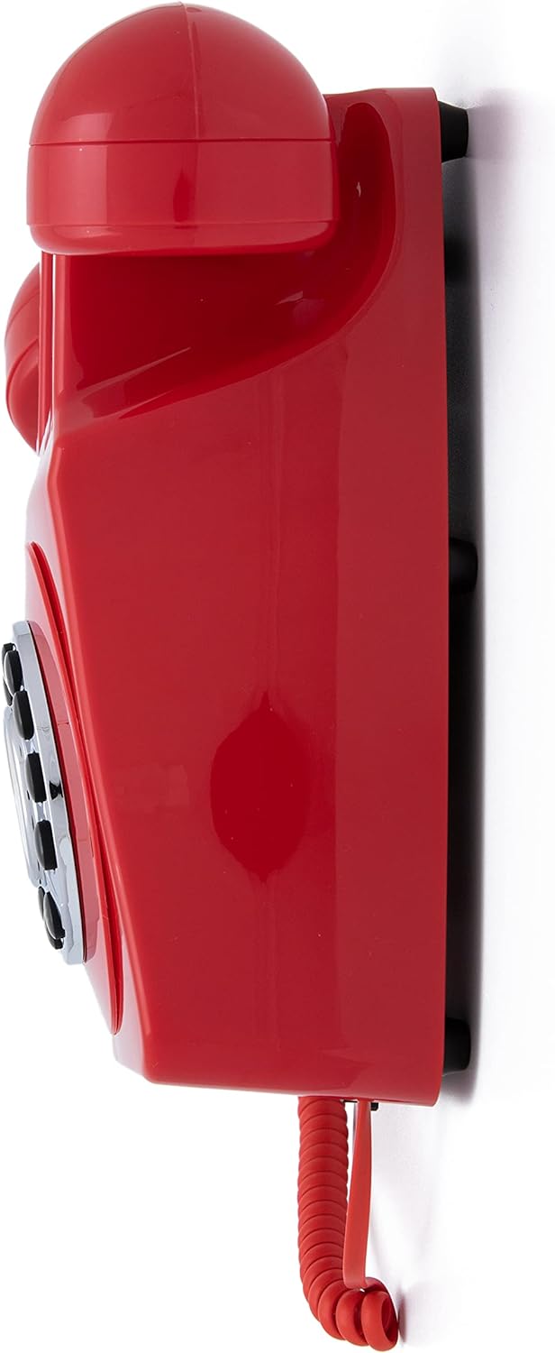GPO 746WALL Retro Festznetztelefon mit Drucktasten zur Wandmontage mit authentischer Klingelton, Rot