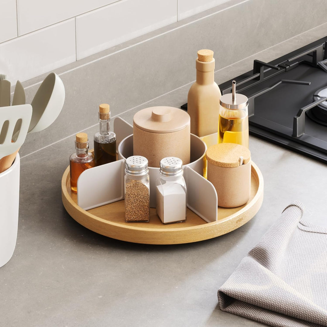 Umbra Bellwood Drehbarer Organizer, Lazy Susan Drehteller, Weiss/Natur, Lazy Susan
