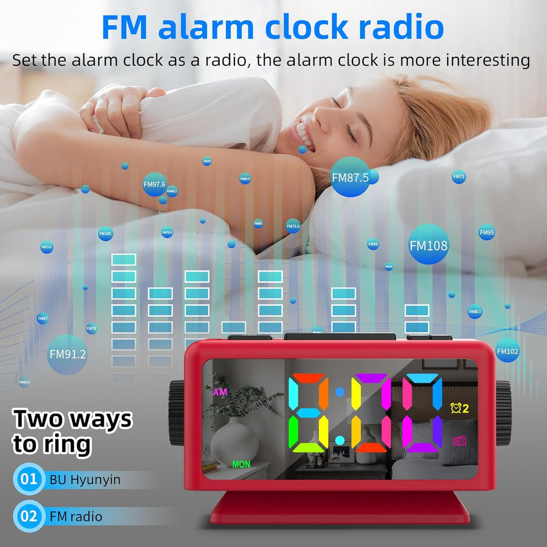 ThreeH RGB Wecker mit Radio 11 Farben Zeitanzeige 12 Stufen Lautstärke & Helligkeit einstellbar Schl