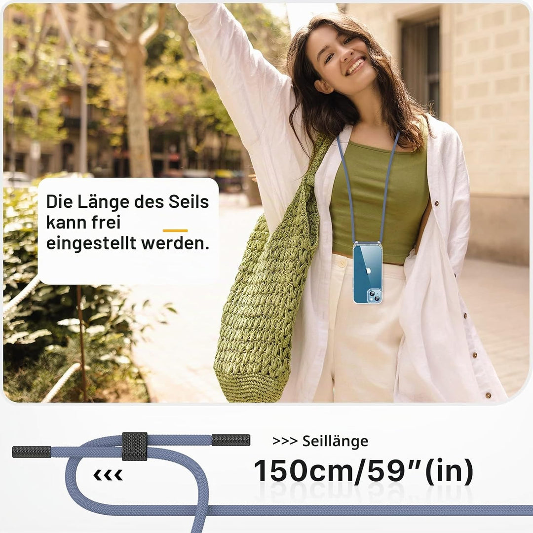 GOODVISH 3 in 1 Handykette für iPhone 13 6,1 Zoll - mit 2 Stück Schutzfolie - Necklace Hülle mit Ban