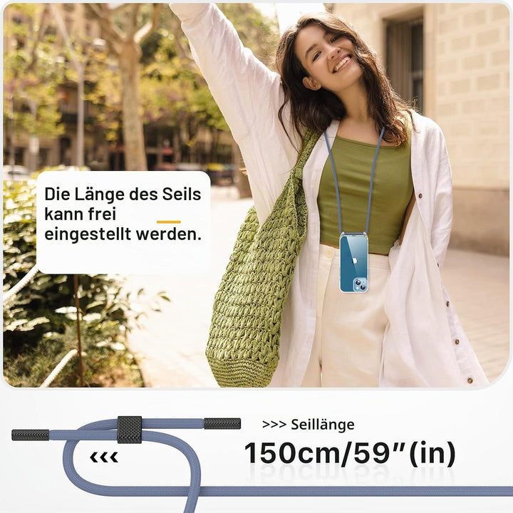GOODVISH 3 in 1 Handykette für iPhone 13 6,1 Zoll - mit 2 Stück Schutzfolie - Necklace Hülle mit Ban