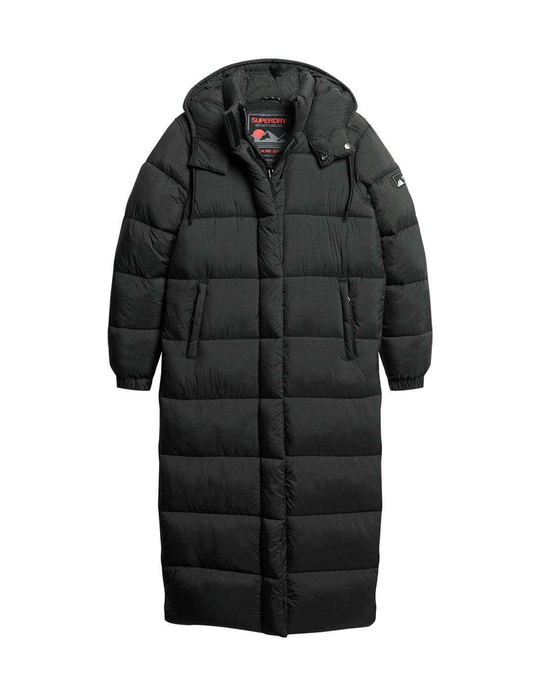 Superdry Damen Ripstop Longline Puffer Jacket Jacke 40 fussball schwarz raster, 40 fußball schw