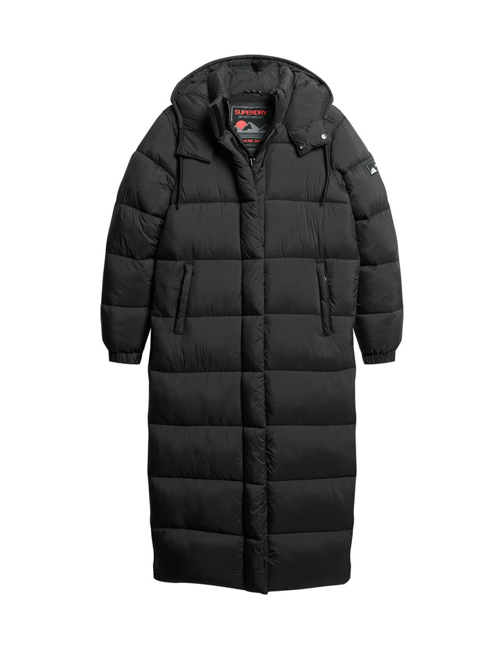 Superdry Damen Ripstop Longline Puffer Jacket Jacke 40 fussball schwarz raster, 40 fußball schw