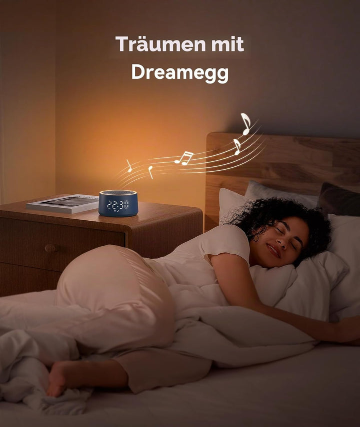 Dreamegg Sound Machine &amp; Wecker – Weissrauschgerät mit 7 Wecktönen, Dimmbarem Nachtlicht (0-100%), f