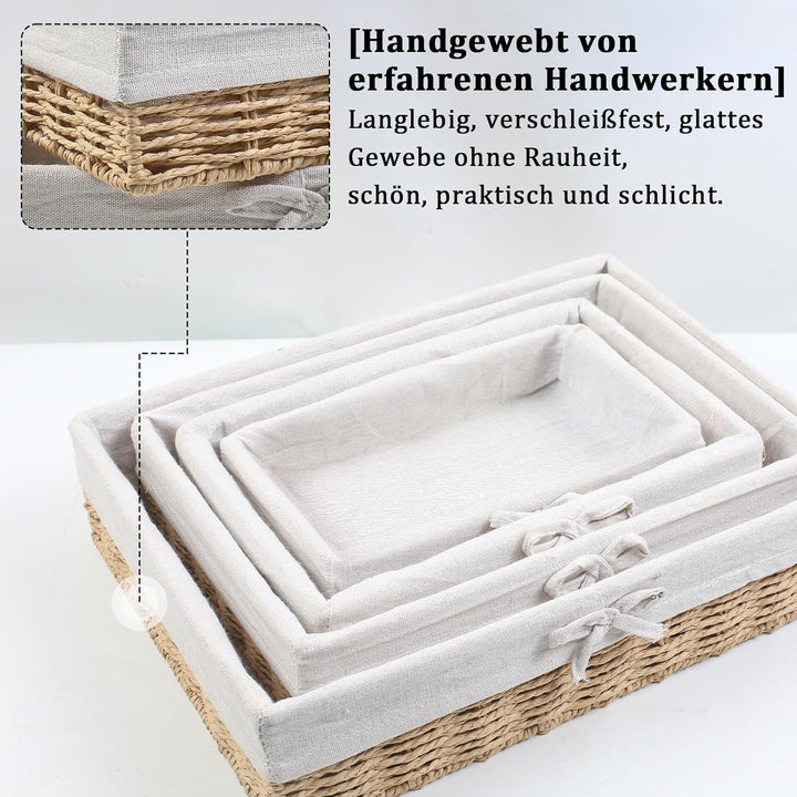 4er Set Brotkörbchen, 4 Grössen Brötchenkorb mit Innen Metallrahmen＆Baumwolleinsat, Brotkorb Gefloch