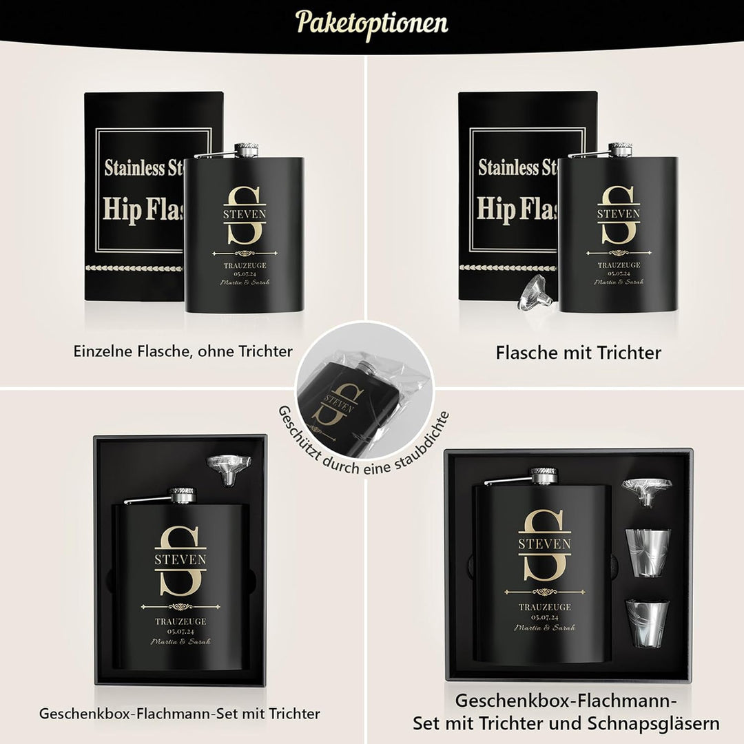 Personalisierter Flachmann Mit Gravur 227ml/8oz - Edelstahl Geschenk für Trauzeugen, Hochzeit und Ju