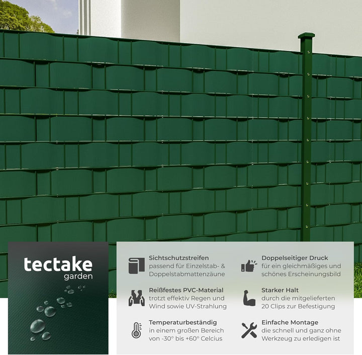 TecTake PVC Sichtschutzfolie Sichtschutzstreifen inkl. Befestigungsclips 450g/m² - Diverse Modelle -