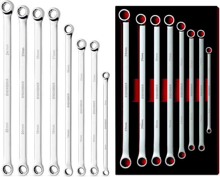 BINGCOBBER Doppel Ringschlüssel Satz,8-tlg Extra langer Schraubenschlüssel, CV-Stahl 8mm-24mm 8PCS 8