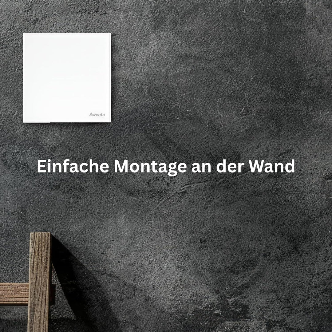 MKK Lüfter Abluftventilator Wohnraumlüfter Echtglas Designfront matt weiss IPX4 Wandmontage Badlüfte