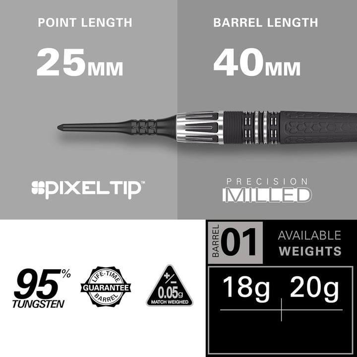 Target Darts Phil Taylor Power 9-Five Gen 10 95% Wolfram Soft Tip Dart Satz 20G, 20G