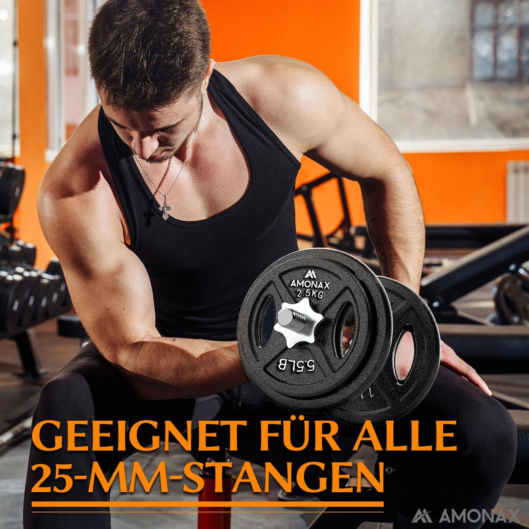 Amonax Hantelscheiben Set, 2,5kg, 5kg, 10kg Hantel Set für 25mm & 50mm Olympia Gewichte Hantel Bar,