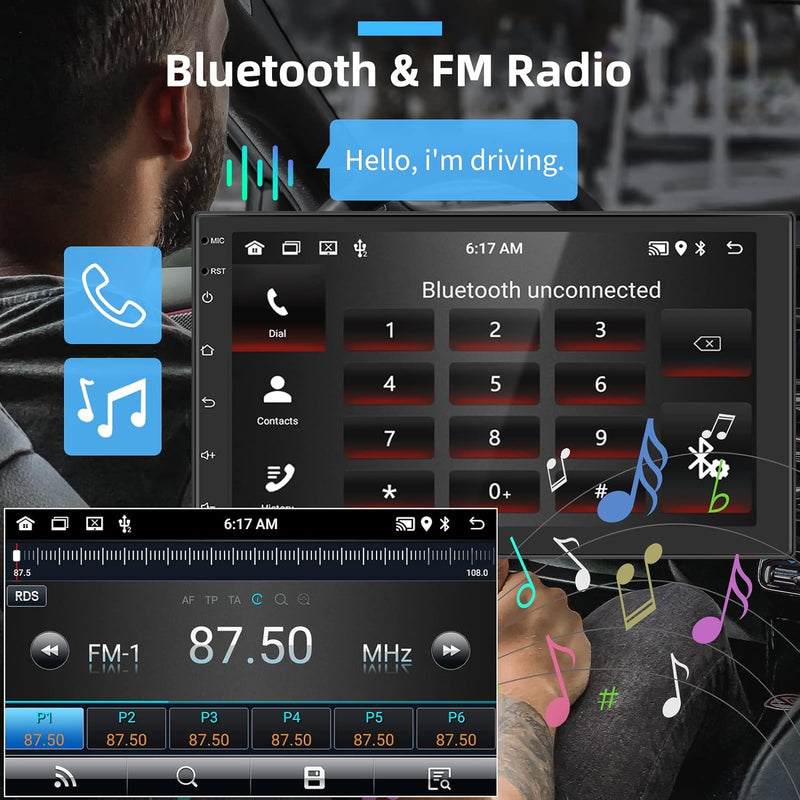 Hodozzy Android Autoradio 7 Zoll 2 Din Touchscreen Car Radio mit GPS-Navigation, WiFi, Bluetooth, Do