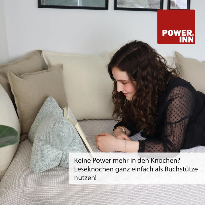 POWER INN Leseknochen de Luxe ca. 46x25cm | Nackenkissen als Buchstütze und Lesekissen | 30°C waschb