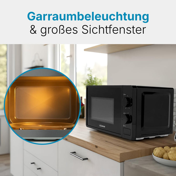 Bomann® Mikrowelle | 700 Watt | 6 Stufen | 20 Liter Garraum | 360° Drehteller | Timer mit Endsignal