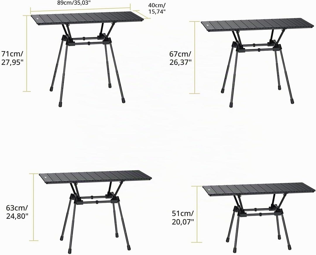 Anbte Campingtisch Klapptisch aus Aluminium 88x40cm(LXB) mit 4 verstellbare Höhen 51/63/67/71cm, Auf