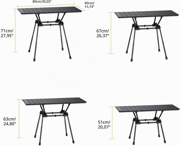 Anbte Campingtisch Klapptisch aus Aluminium 88x40cm(LXB) mit 4 verstellbare Höhen 51/63/67/71cm, Auf