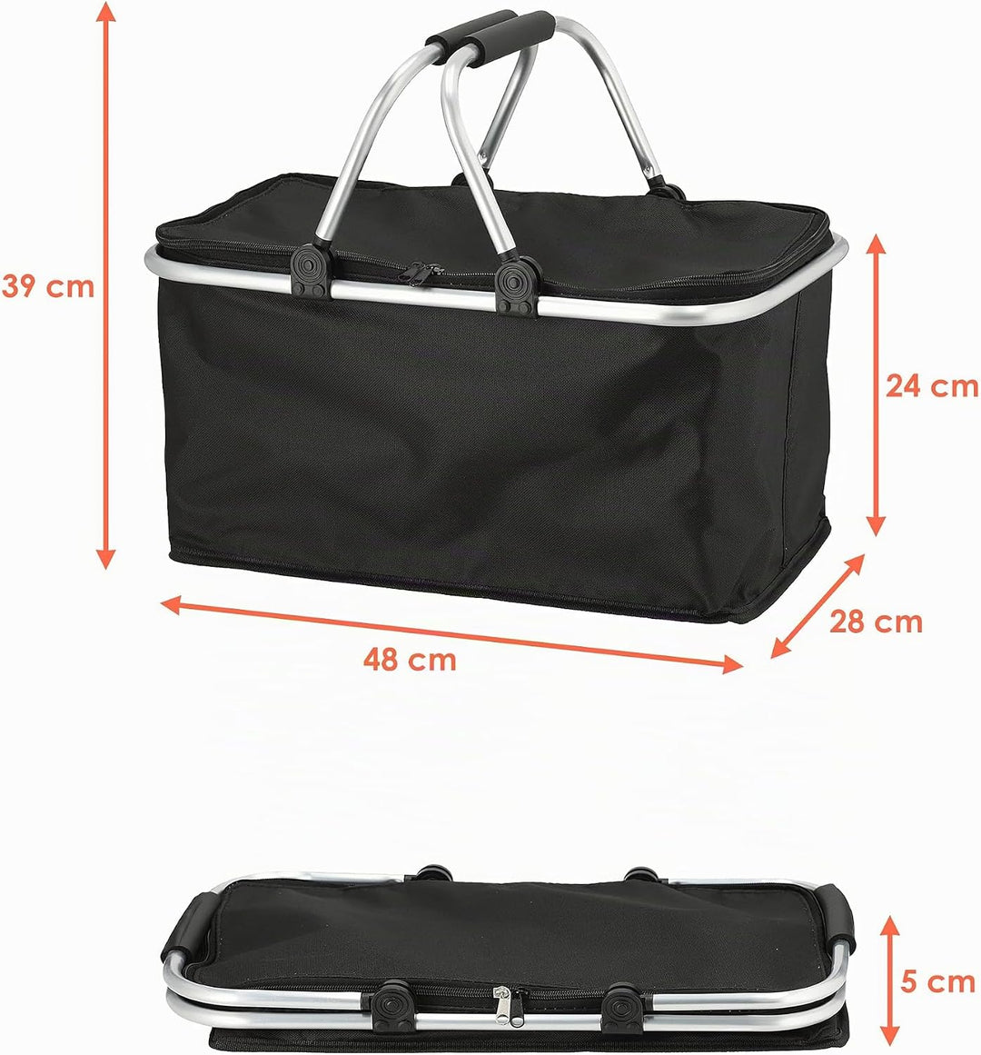 Einkaufskorb 30 Liter schwarz mit Kühlfunktion - 48 x 24 cm - Thermo Einkaufstasche mit Zwei Griffen