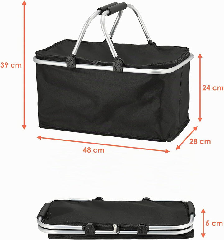 Einkaufskorb 30 Liter schwarz mit Kühlfunktion - 48 x 24 cm - Thermo Einkaufstasche mit Zwei Griffen