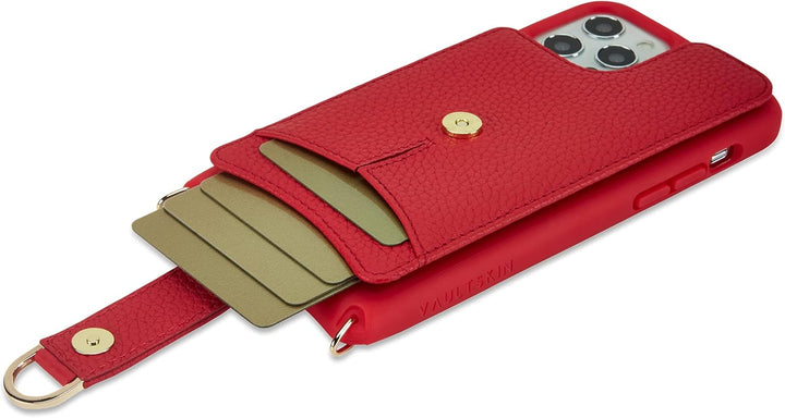Vaultskin Victoria Crossbody Hülle und Geldbörse mit Schulterriemen, Portemonnaie für 8 Karten Rot -