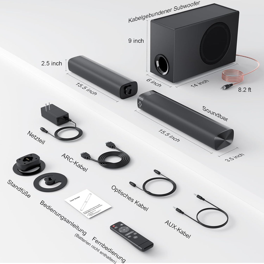 GarageRock Soundbar mit Subwoofer, 110W Surround Sound System mit Deep Bass&amp;Auto Volume Boost&amp;3 EQ M