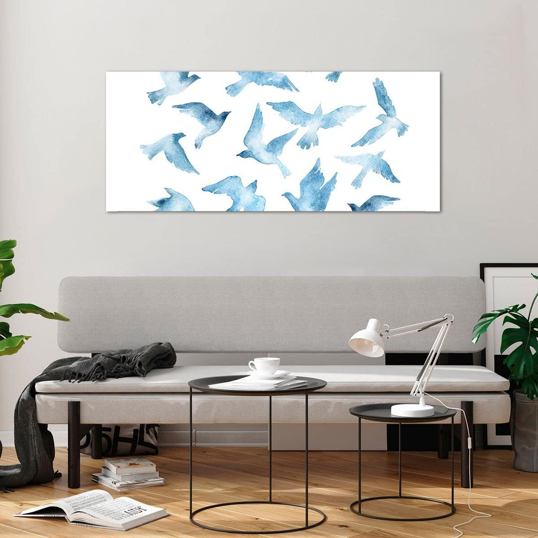 Wandbilder Dekoration Wohnzimmer Vögel digital Wolke Taube Panorama Bilder auf Glas 120x50cm Glasbil