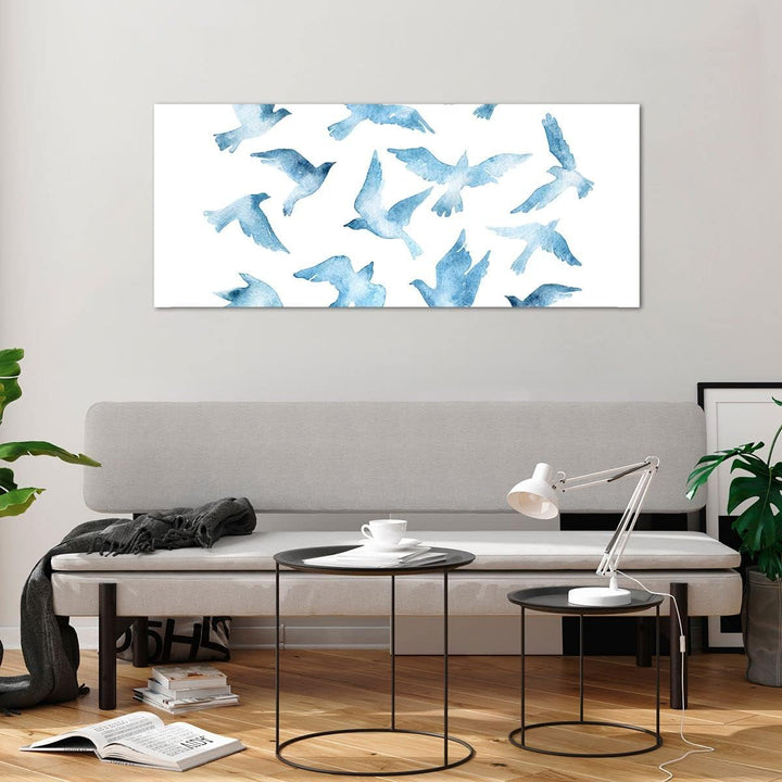 Wandbilder Dekoration Wohnzimmer Vögel digital Wolke Taube Panorama Bilder auf Glas 120x50cm Glasbil