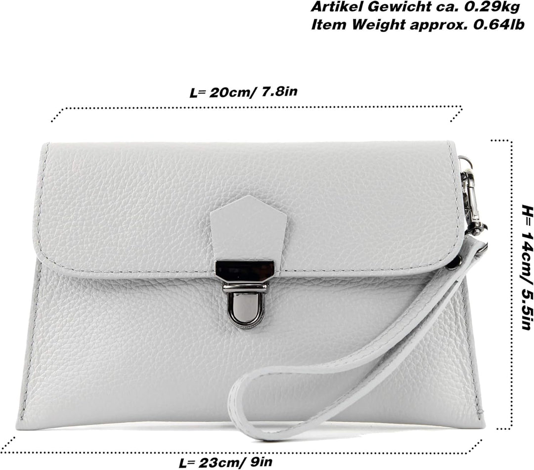 modamoda de T190 Damen Leder Clutch Handgelenktasche Schultertasche mit Kette handmade in Italy Past