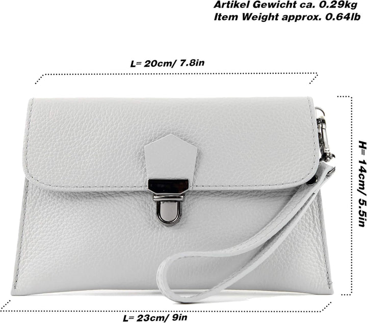 modamoda de T190 Damen Leder Clutch Handgelenktasche Schultertasche mit Kette handmade in Italy Past
