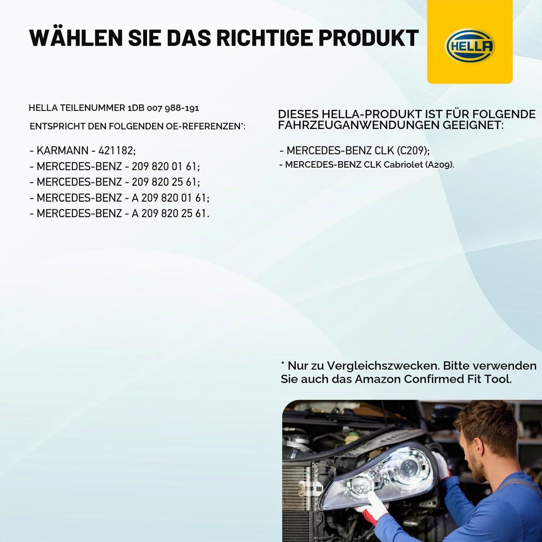 HELLA 1DB 007 988-191 Halogen-Hauptscheinwerfer - links - für u.a. Mercedes-Benz Clk (C209), Links