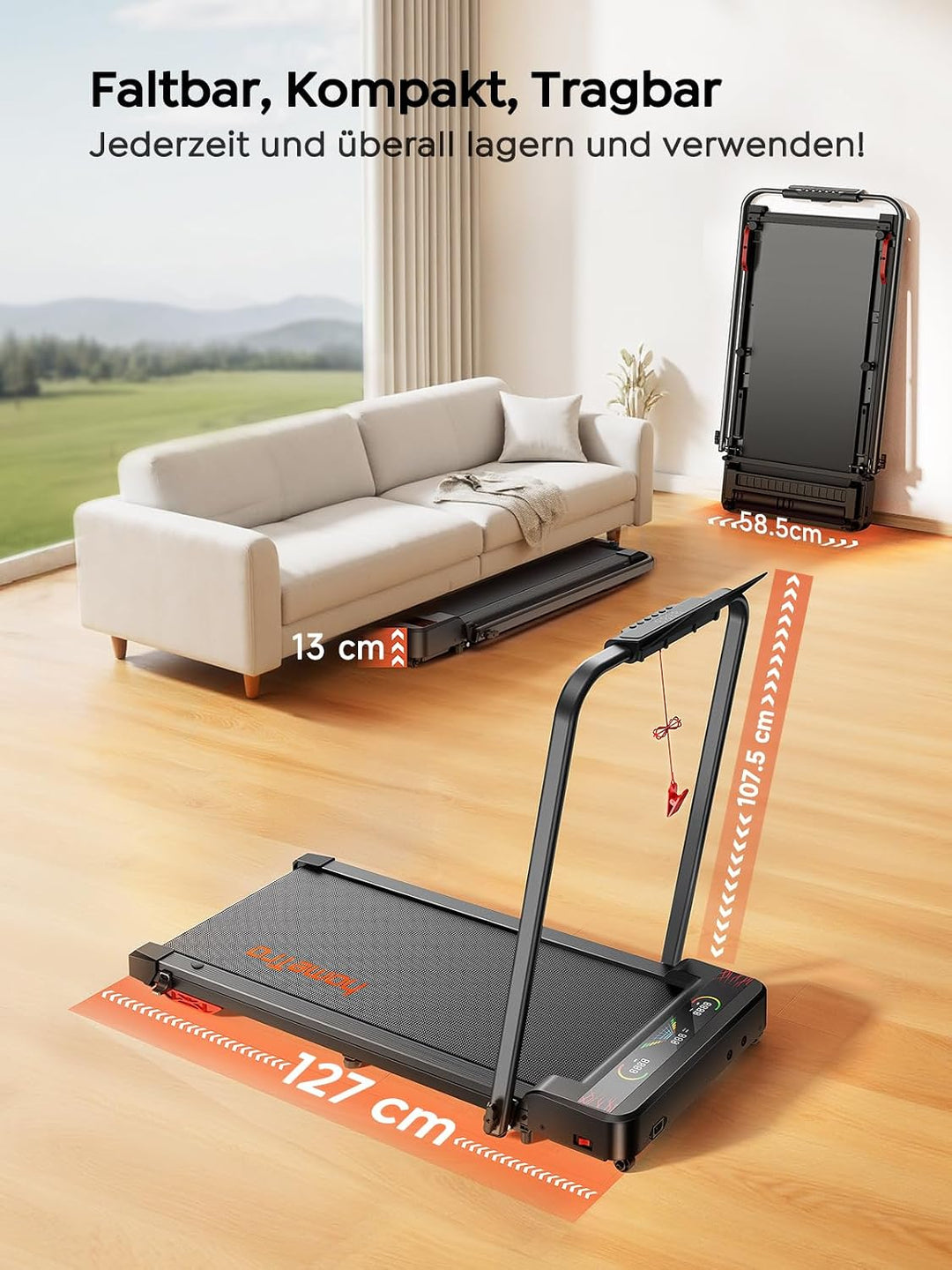 Laufband für Zuhause &amp; Büro Klappbar, Walking Pad mit Steigung - 9% Neigung | 1–12 km/h, 120 kg, LED