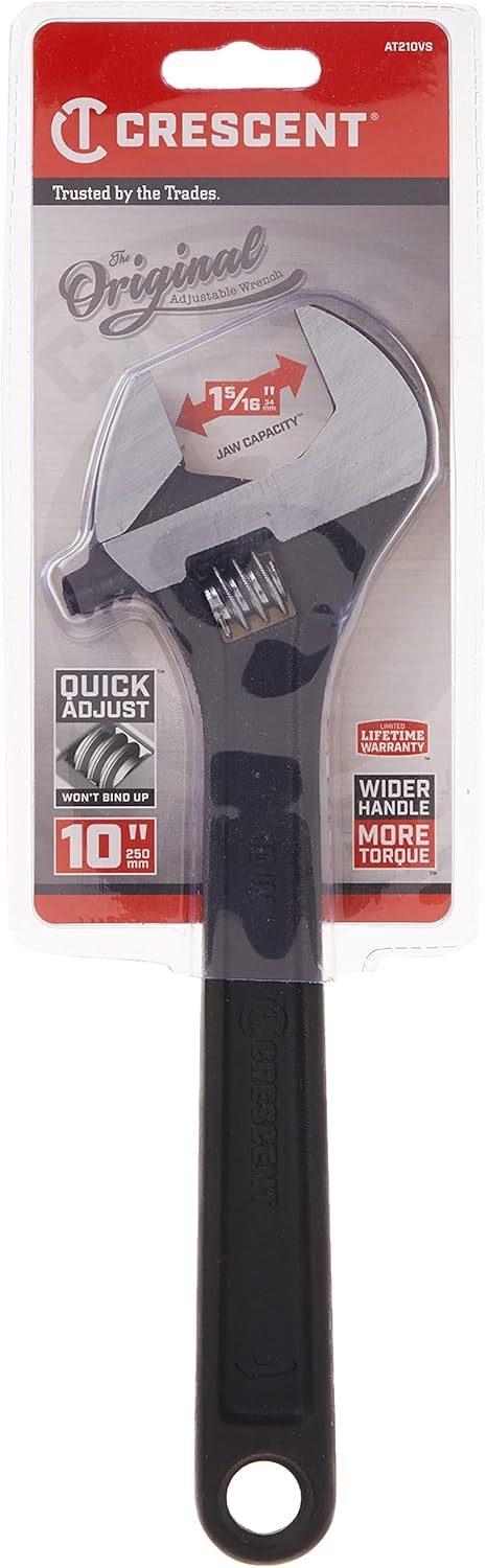 Crescent AT210VS 254mm Verstellbarer Einmaulschlüssel, Schwarz Phosphatierte Oberfläche 250mm, 250mm
