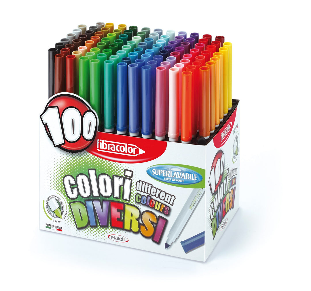 FIBRACOLOR 100 Farben - Koffer 100 Filzstifte konisch in 100 verschiedenen Farben superabwaschbar