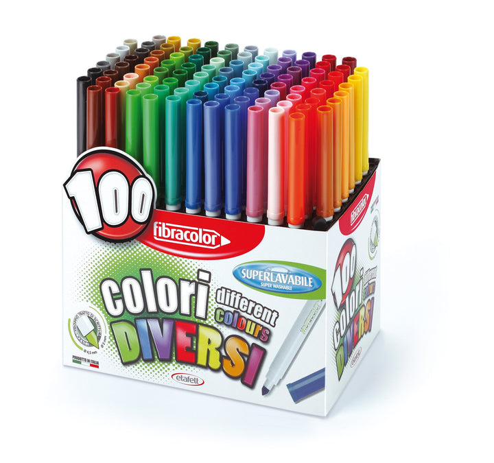 FIBRACOLOR 100 Farben - Koffer 100 Filzstifte konisch in 100 verschiedenen Farben superabwaschbar
