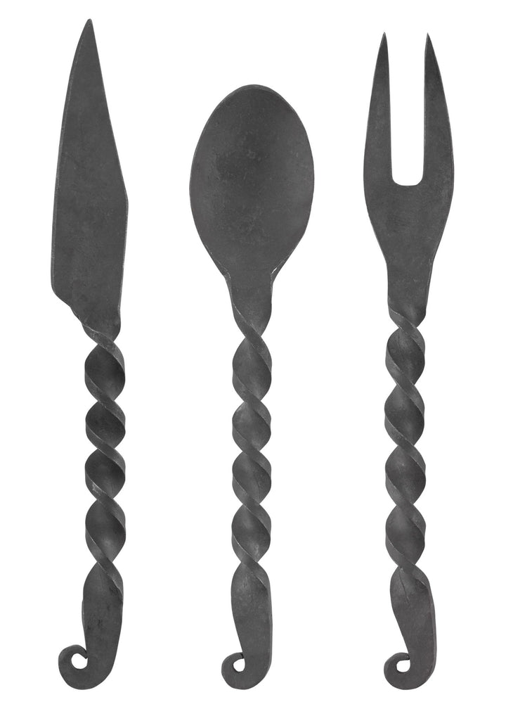 Battle-Merchant Geschmiedetes Essbesteck 3-teilig Messer, Gabel, Löffel - Dekoration - Besteck - LAR