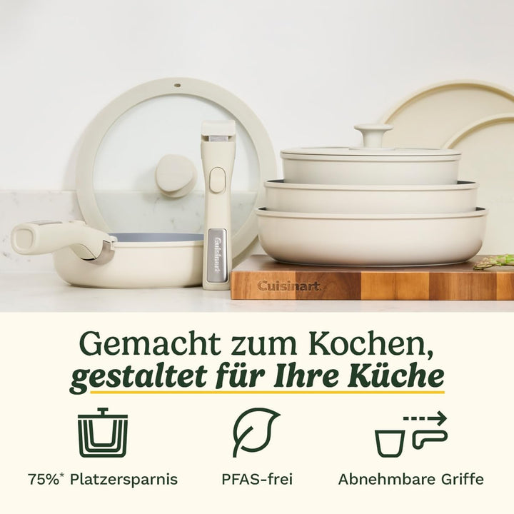Cuisinart ClickSmart Antihaft‑Kochgeschirr‑Set mit abnehmbarem Griff, 13‑teilig, stapelbar, Keramikb