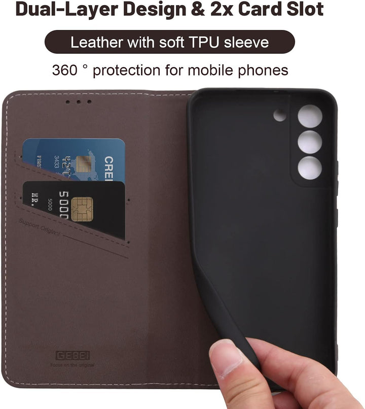 Hülle Echt Leder für Samsung Galaxy S22 Plus (S22+) 5G - Premium Echte Lederhülle mit Standfunktion