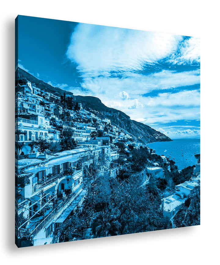 deyoli Amalfi Küste in Italien Format: 40x40 Effekt: Monocrome Blau als Leinwandbild, Motiv fertig g