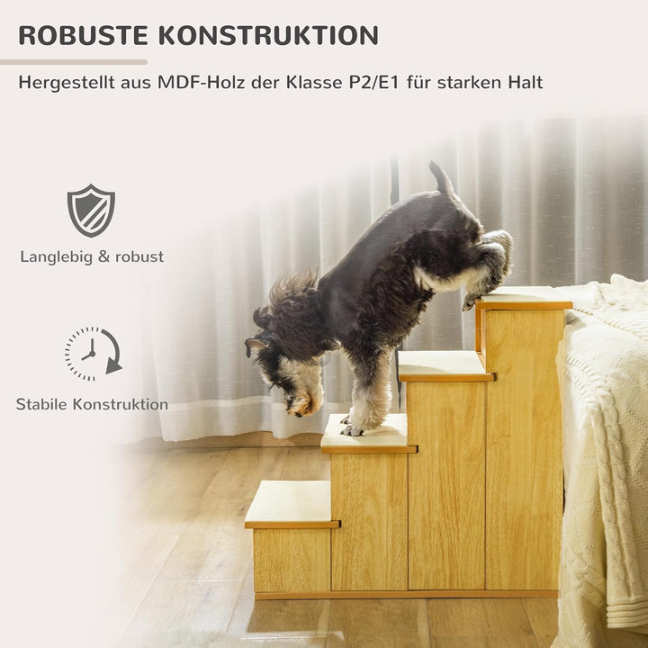 PawHut Haustiertreppe 4-stufige Hundetreppe Katzentreppe Einstiegshilfe mit Rutschfester Matte Haust