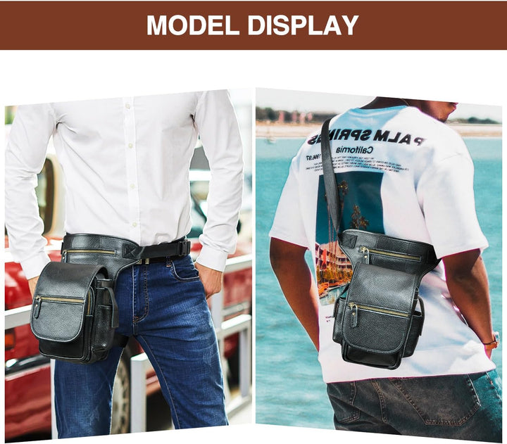 Herren Canvas + Leder Motorrad Reiten Tasche Beinbeutel Beintasche Aussenbeintasche Hüfttasche Drop