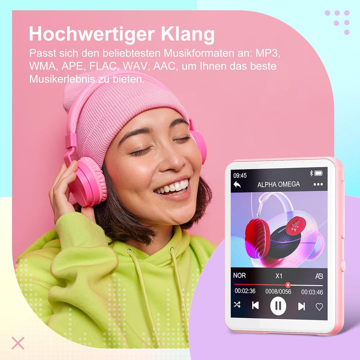 128GB MP3-Player Bluetooth 5.4, 2.4" Full Touchscreen Tragbarer MP3 Musik Player mit Lautsprecher, F