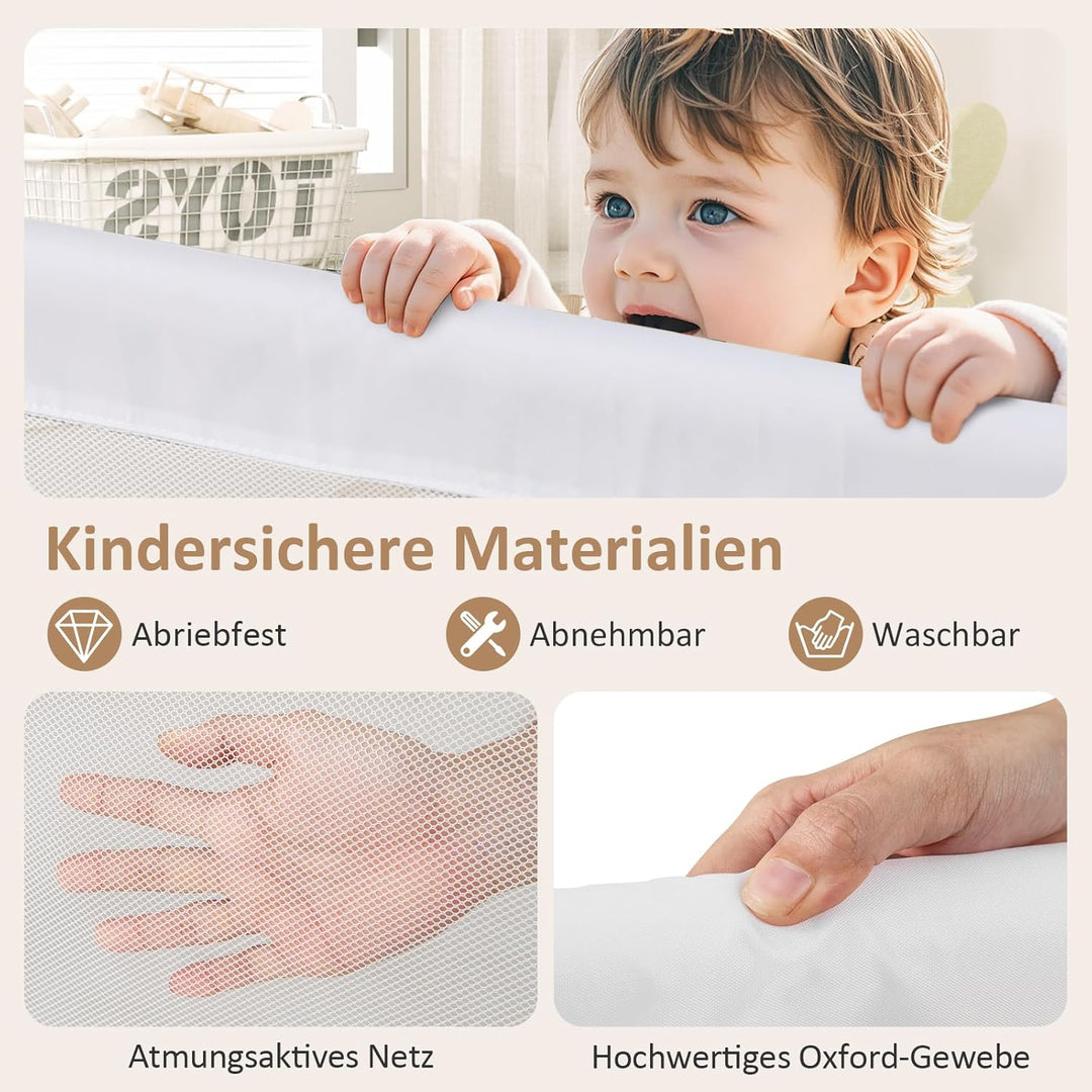 DREAMADE Bettgitter 150/120/105 cm, Kinderbettgitter Schutz, Kinderschutzgitter aus PP & Oxford, Bab