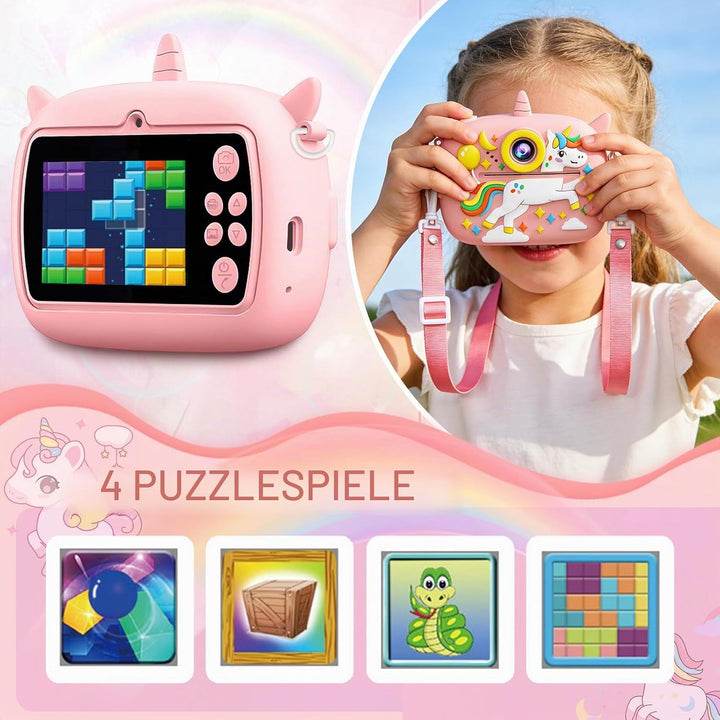 Sofortbildkamera Kinder, 2,4 Zoll Bildschirm 1080P HD Kinderkamera, mit 32GB Karte und 3 Rollen Foto