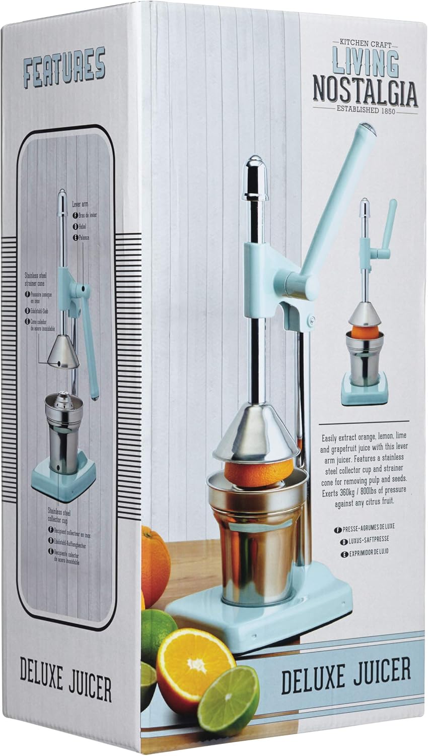 Living Nostalgia KitchenCraft – Zitruspresse mit manuellem Hebel, Aluminium- und Edelstahl-Kollektio